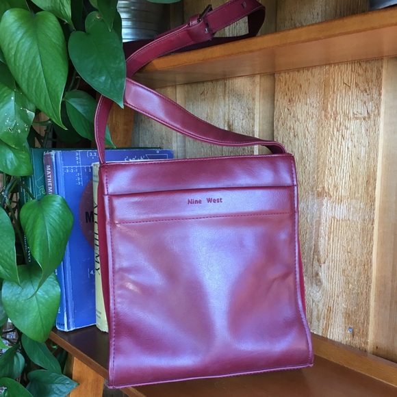 Nine West Maroon Burgundy Crossbody Purse Square - Picture 3 of 5